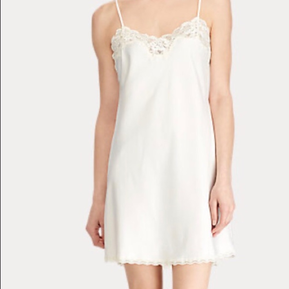 Ralph Lauren Ivory Satin Lace-Trimmed Chemise NWOT